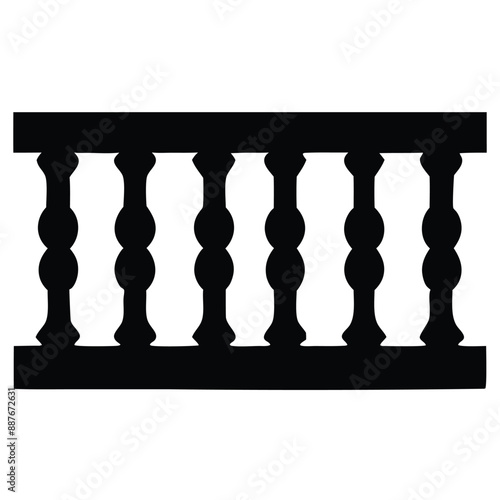 repeating balustrade vector silhouette image, black and white 