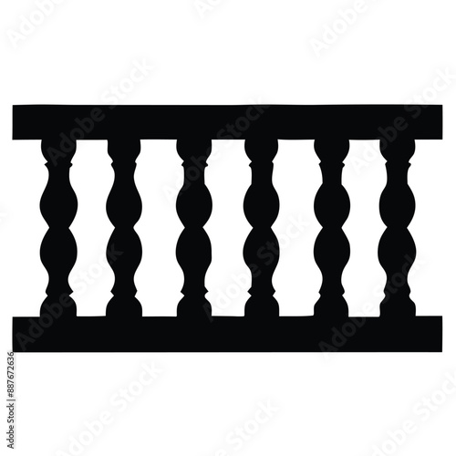 repeating balustrade vector silhouette image, black and white 