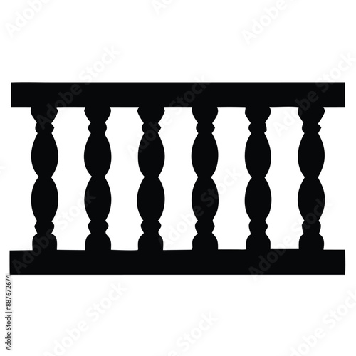 repeating balustrade vector silhouette image, black and white 