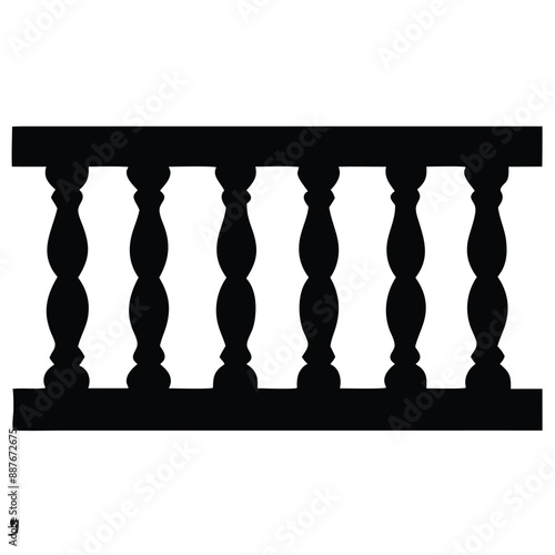 repeating balustrade vector silhouette image, black and white 