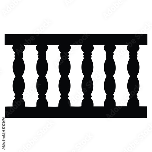 repeating balustrade vector silhouette image, black and white 