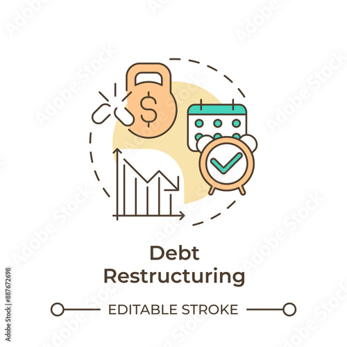 Debt restructuring multi color concept icon. Financial consolidation, loan modification. Round shape line illustration. Abstract idea. Graphic design. Easy to use in infographic, presentation