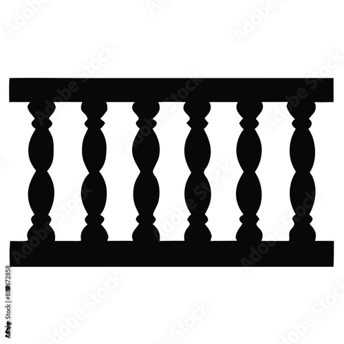 repeating balustrade vector silhouette image, black and white 