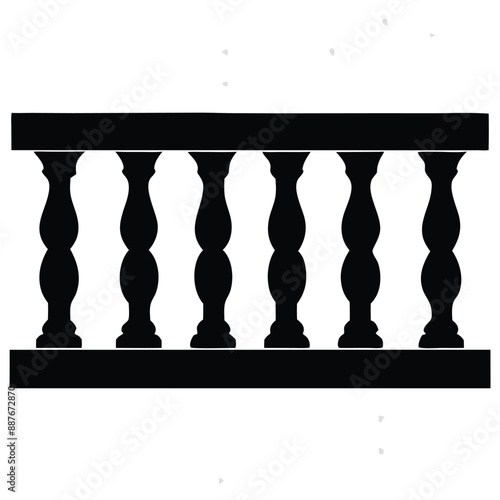 repeating balustrade vector silhouette image, black and white 