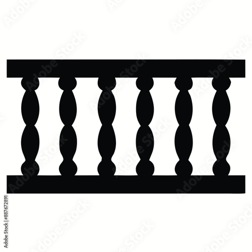 repeating balustrade vector silhouette image, black and white 