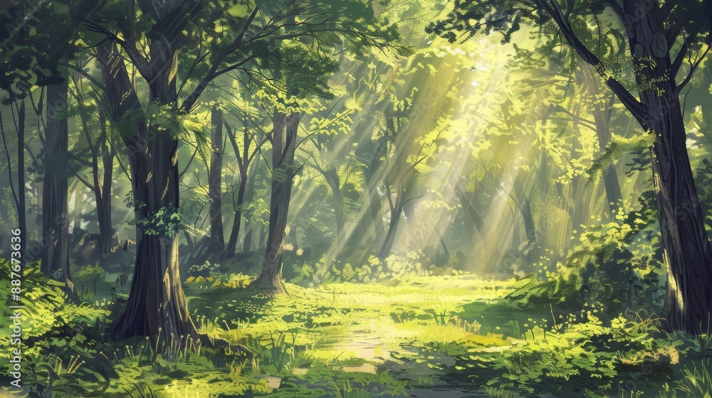 Fototapeta premium Forest scene with sunlight evoking renewal and rebirth Passover background