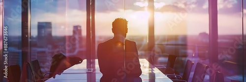 Silhouette of a Man Looking Out a Window at Sunset - Photo