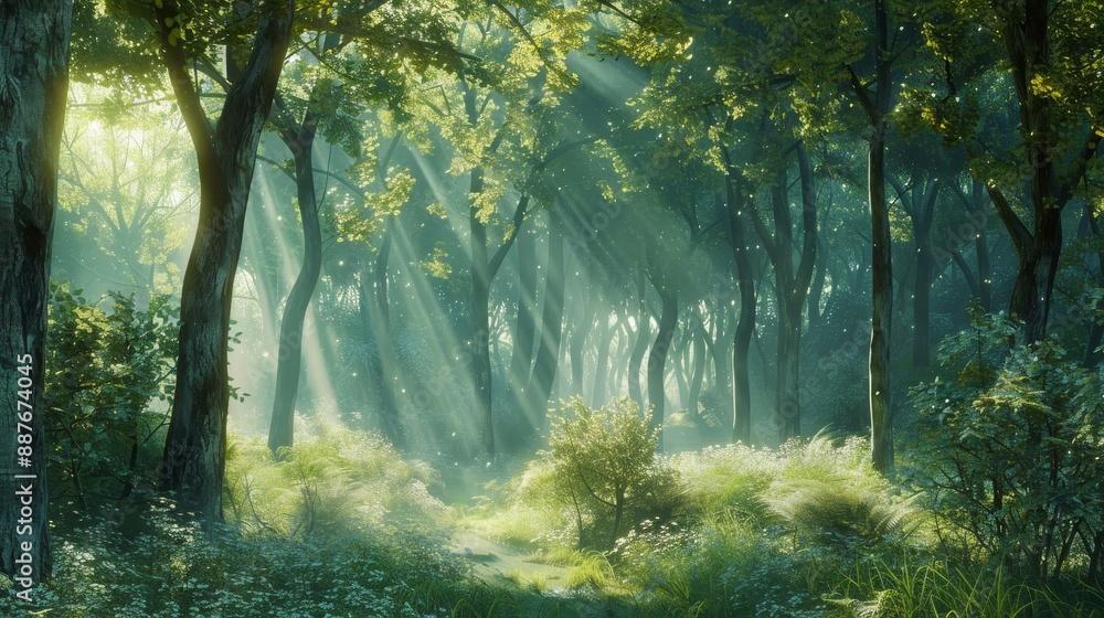 Obraz premium Sunlit forest scene representing renewal and rebirth Passover backdrop