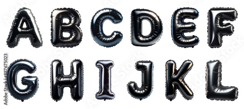 Black balloon letters A to L alphabet clipart isolated on transparent background