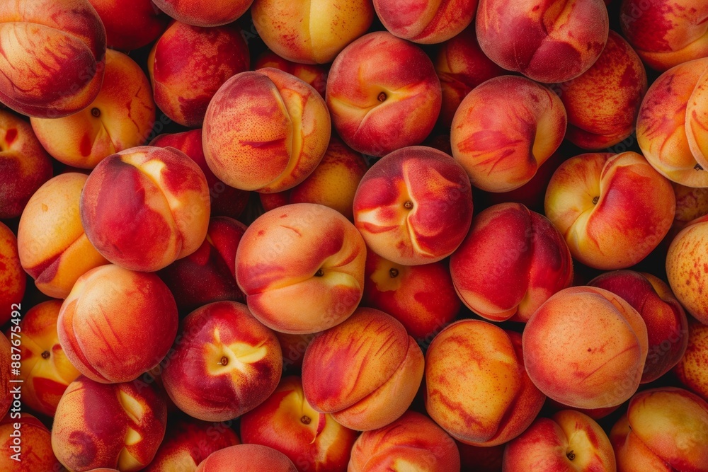 A high-resolution close-up of numerous freshly harvested ripe peaches showcasing their vibrant colors and textures. Generated AI A high-resolution close-up of numerous freshly harvested ripe peaches showcasing their vibrant colors and textures. Generated AI
