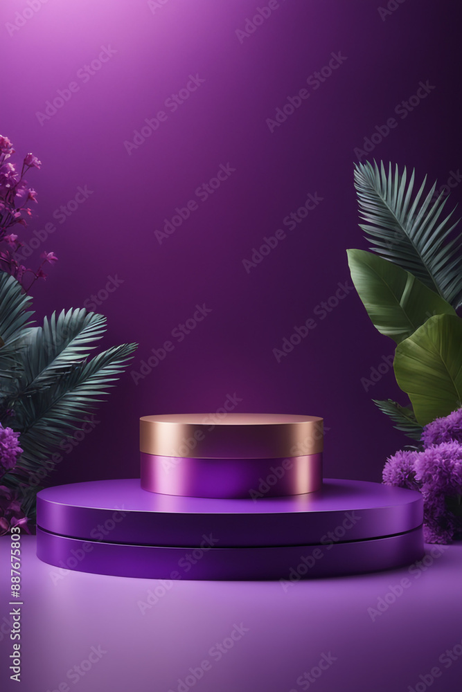  podium mockup background, purple background for presentation of cosmetic 3d render
