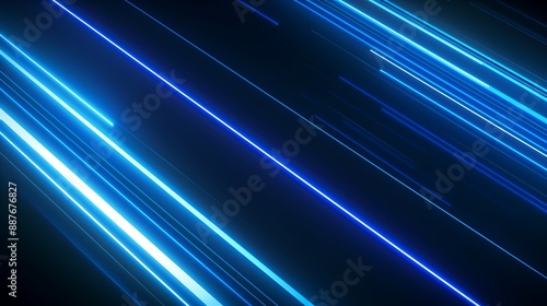 Blue neon lights, lines, technological dark background.