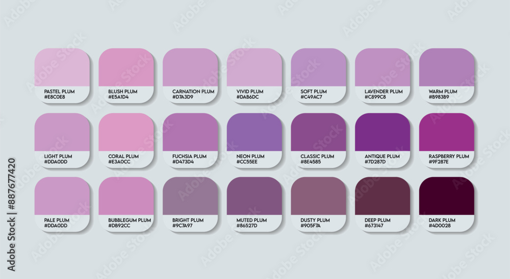 Plum Color Palette, Plum Color Guide Palette with Color Names. Catalog ...