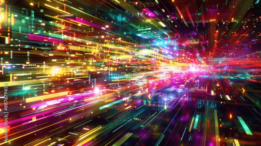 Futuristic 3D Digital Glitch with Holographic Effect in Luminous Colors - Abstract Tech Design Concept with 16:9 Aspect Ratio Futuristic 3D Digital Glitch with Holographic Effect in Luminous Colors - Abstract Tech Design Concept with 16:9 Aspect Ratio