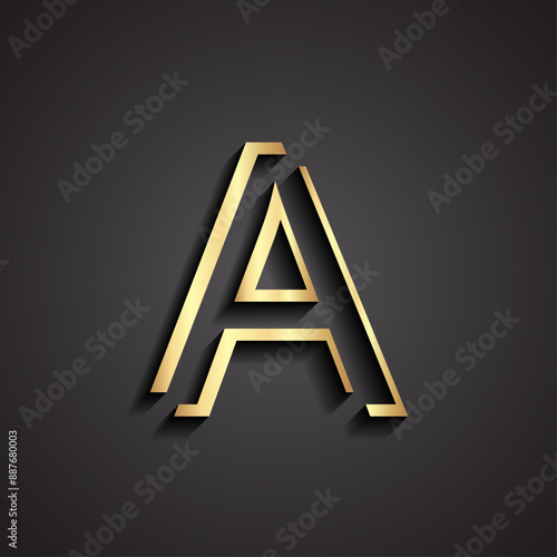 letter A stylized 3d golden symbol with shadow