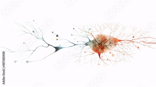 Hand-drawn schematic of the nervous system, with detailed nerve pathways, watercolor style, on a white background