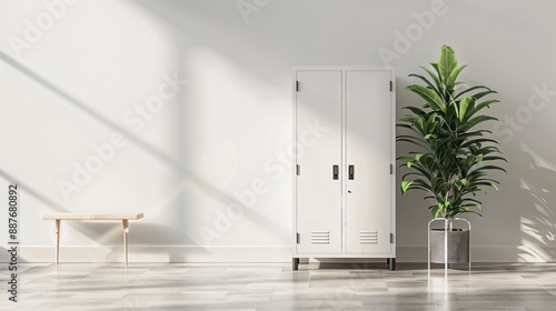 A minimalist school locker with a clean  modern design  placed in a simple  uncluttered setting