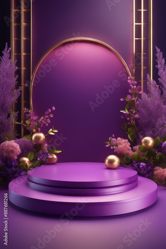  podium mockup background, purple background for presentation of cosmetic 3d render