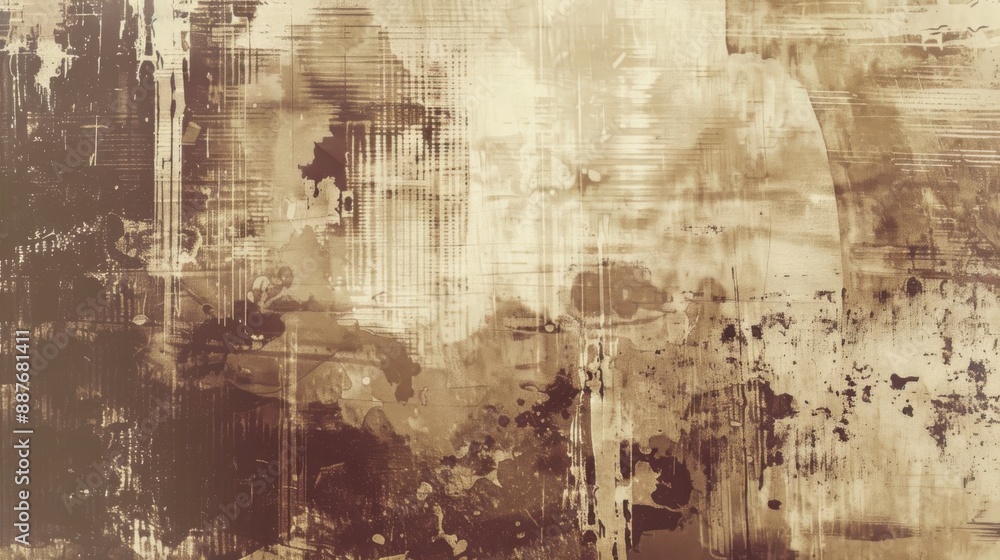 Naklejka premium Retro Glitch Sepia: Abstract Distressed Texture Background in 16:9 Ratio