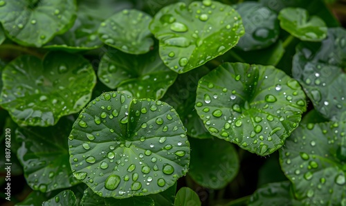  leaves after rain droplets glistening, Generative AI