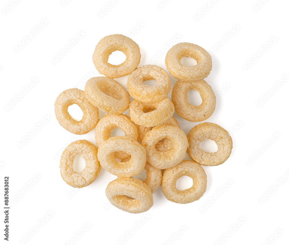 Cereal Rings Isolated, Breakfast Rice Loops, Corn Cereals Snack Cereal Rings Isolated, Breakfast Rice Loops, Corn Cereals Snack