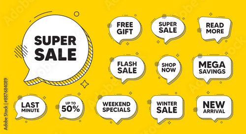 Offer speech bubble icons. Super Sale tag. Special offer price sign. Advertising Discounts symbol. Super sale chat offer. Speech bubble discount banner. Text box balloon. Vector