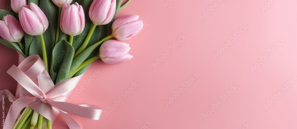 Pink Tulips Bouquet on a Pink Background Pink Tulips Bouquet on a Pink Background