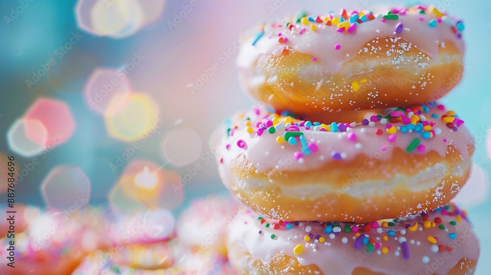 Donuts with icing and colorful sprinkles on bokeh background Donuts with icing and colorful sprinkles on bokeh background