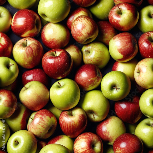 Green and red apples at market