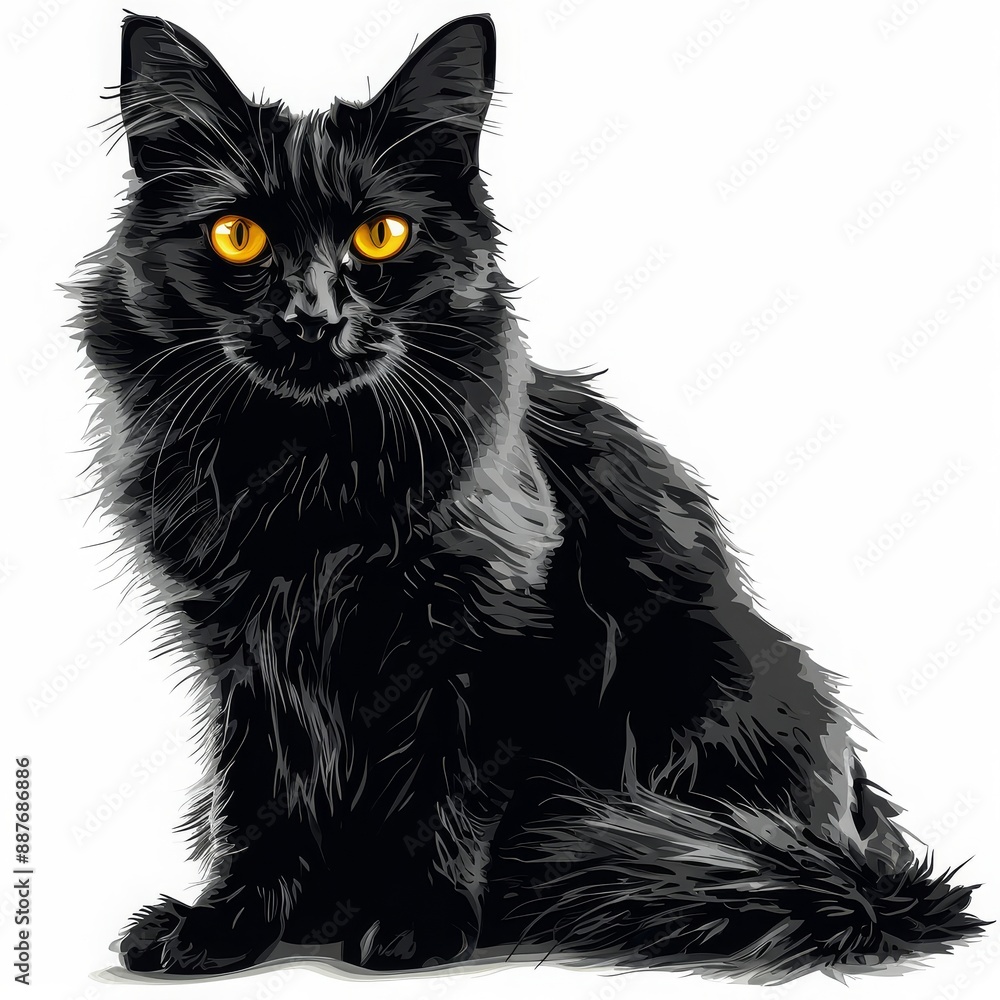 Black cat vectors illustration on a white background, A black cat with piercing yellow eyes sitting calmly, AI generated Black cat vectors illustration on a white background, A black cat with piercing yellow eyes sitting calmly, AI generated