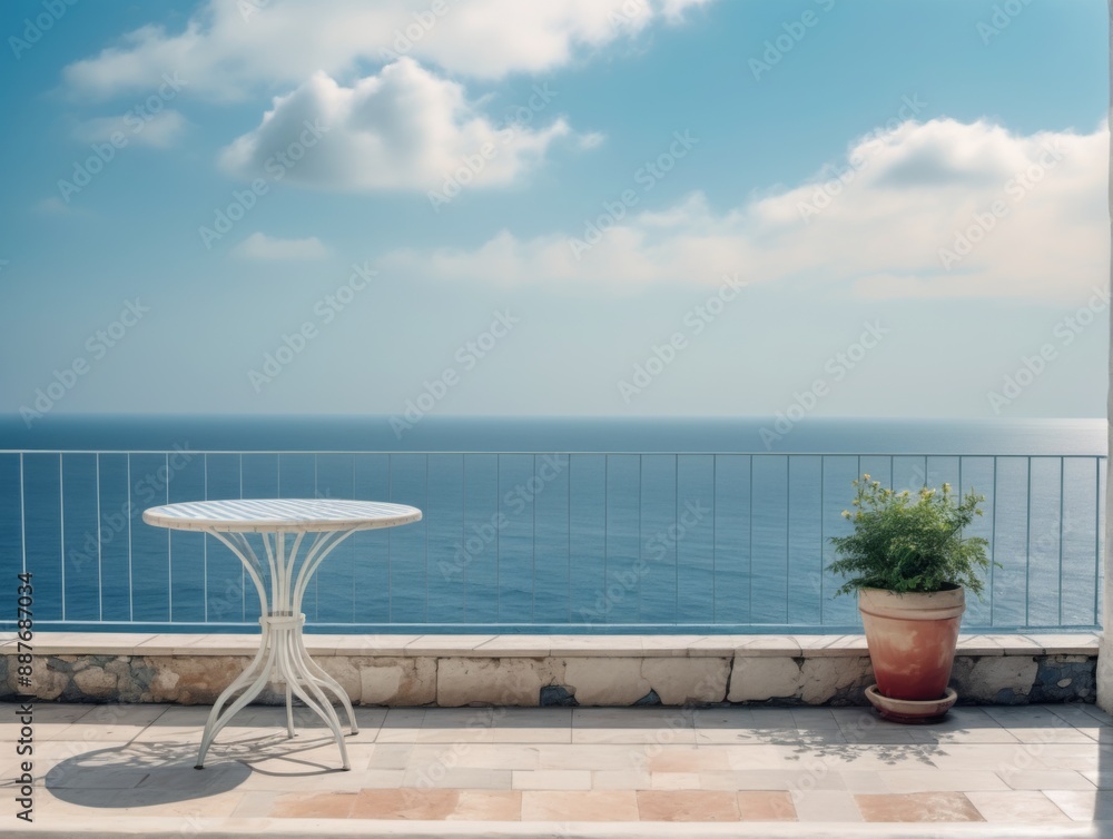 Fototapeta premium Outdoor Table on beautiful view ocean from balcony balcony has w