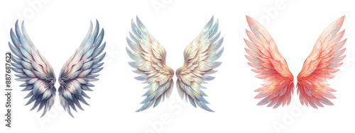 Magical glittery fairy and angel wings clipart, isolated on transparent background