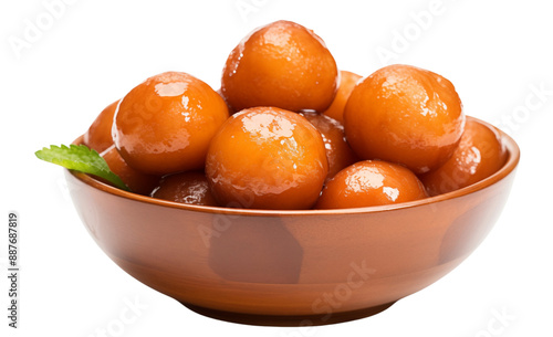 Gulab jamun, a delightful sweet round treat made with milk, flour and sugar, offers an irresistibly delicious taste, capturing the essence of traditional sweetness. photo