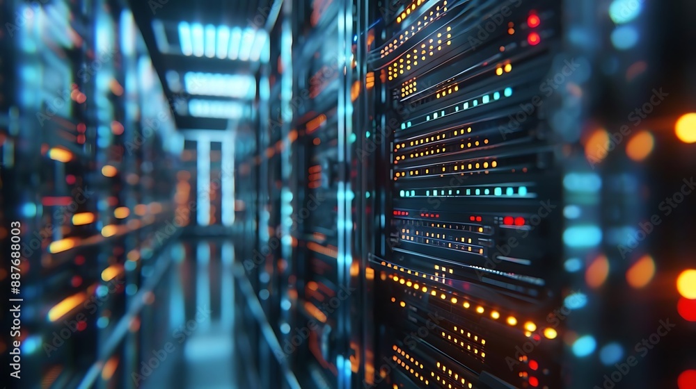 3D Render of a Server Rack with Glowing Lights - Abstract Technology Background 3D Render of a Server Rack with Glowing Lights - Abstract Technology Background
