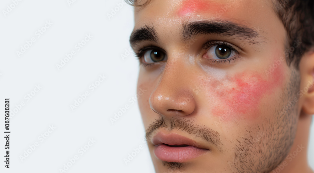 Rosacea & Skin Conditions : Men's Faces, copy space white background ...