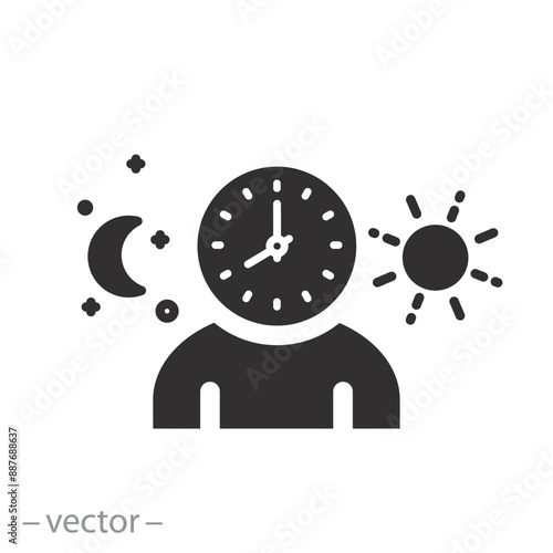 time sleep or wake, phases day and night, human circadian rhythm icon, life cycle clock, flat vector illustration