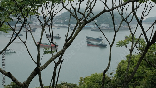 Ships sheltering from the wind in the bay