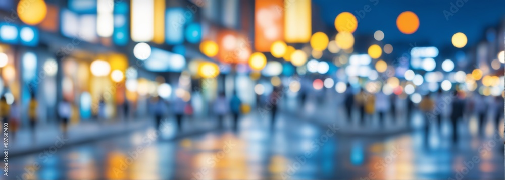 Obraz premium Gas station. Blurred blurred view busy street night lined shops