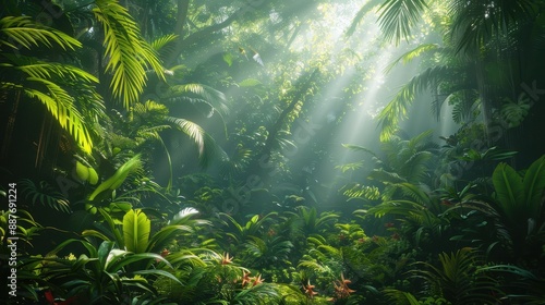 Sunbeams Through Lush Rainforest Canopy