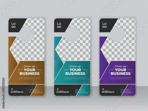 Corporate modern door hanger design template and door hanging