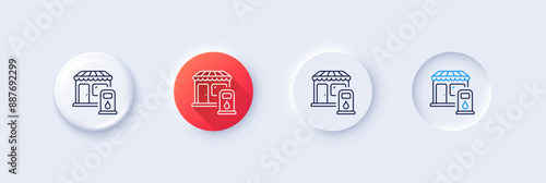 Filling station line icon. Neumorphic, Red gradient, 3d pin buttons. Petrol or gas station sign. Diesel fuel symbol. Line icons. Neumorphic buttons with outline signs. Vector