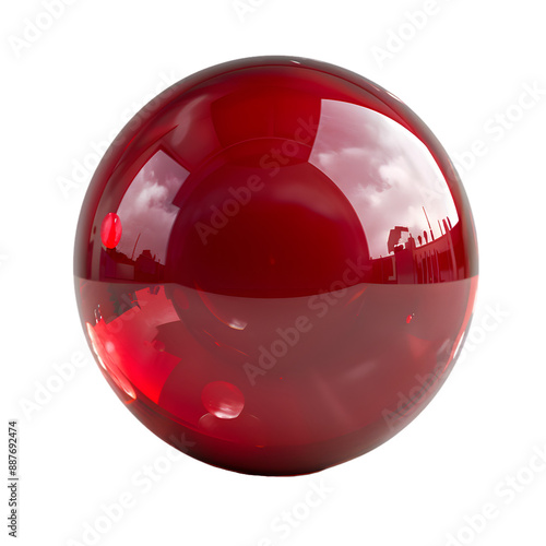 red glass beads colorful glass ball isolated on transparent background.