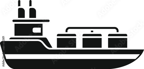 Black and white icon of a gas carrier ship transporting lng