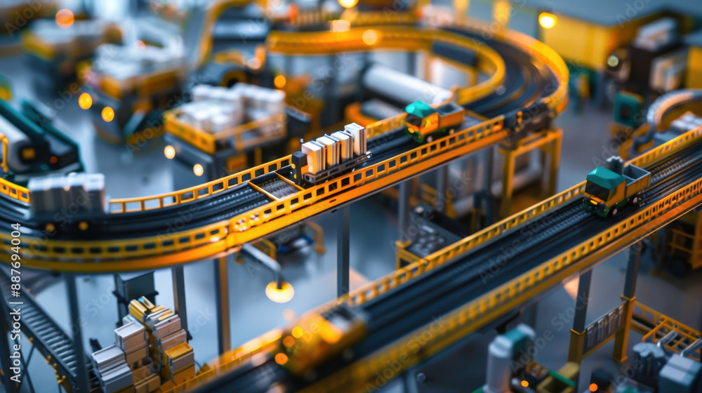 Automated distribution center with conveyor belts and robotic carts ...