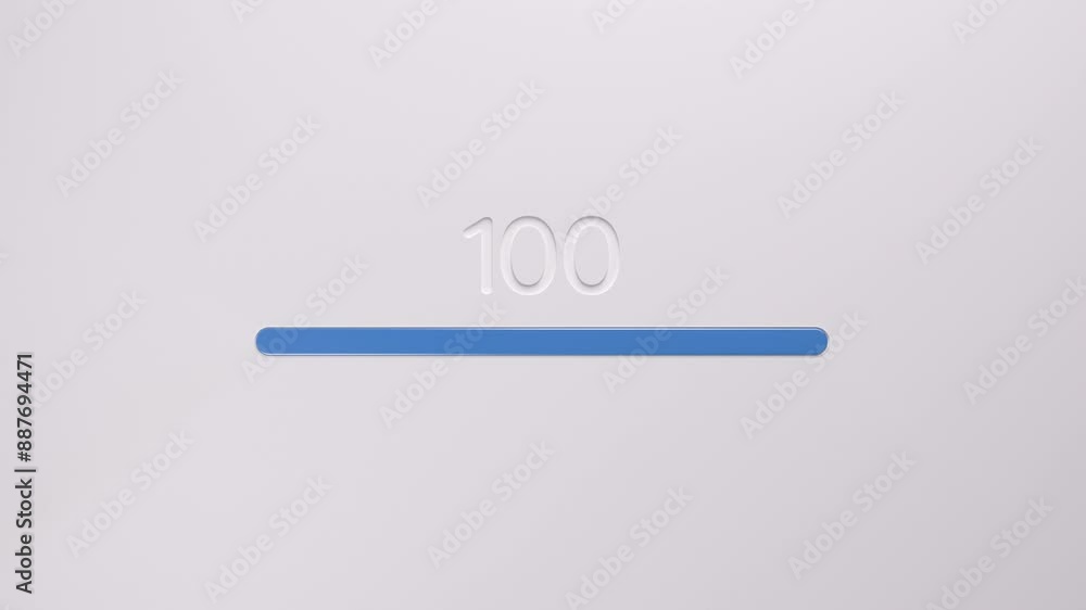 Loading bar 0-100 % 4k animation on white background. Blue progress bar ...