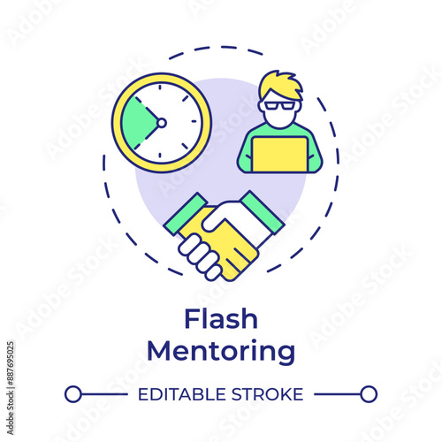 Flash mentoring multi color concept icon. Short-term consultation. Limited time guidance. Online session. Round shape line illustration. Abstract idea. Graphic design. Easy to use in article