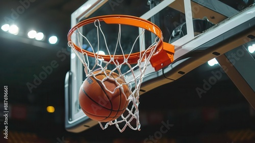 Basketball going through hoop photo