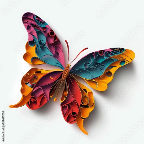 Paper Cut Butterfly vectors illustration on a white background, white tropical butterfly on background, Ai Generated photo