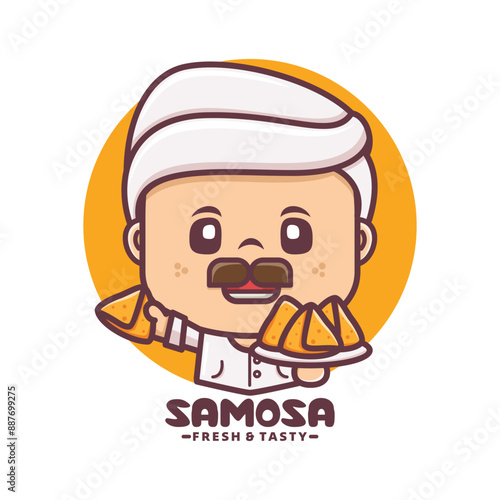 Arabic chef mascot logo with samosa