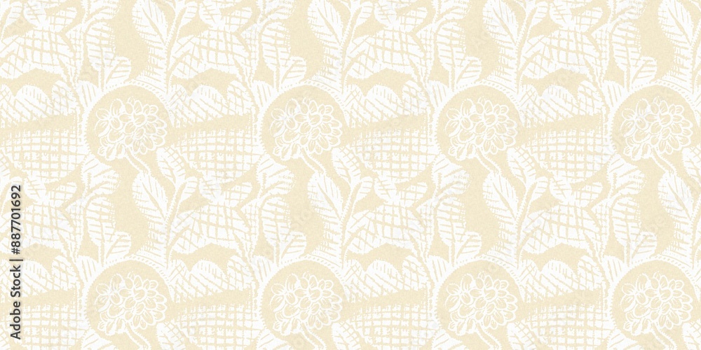 Modern white on cream lace effect wedding border texture. Soft tonal linen openwork block print with subtle hand drawn lattice damask printed fabric banner edge trim. Modern white on cream lace effect wedding border texture. Soft tonal linen openwork block print with subtle hand drawn lattice damask printed fabric banner edge trim.